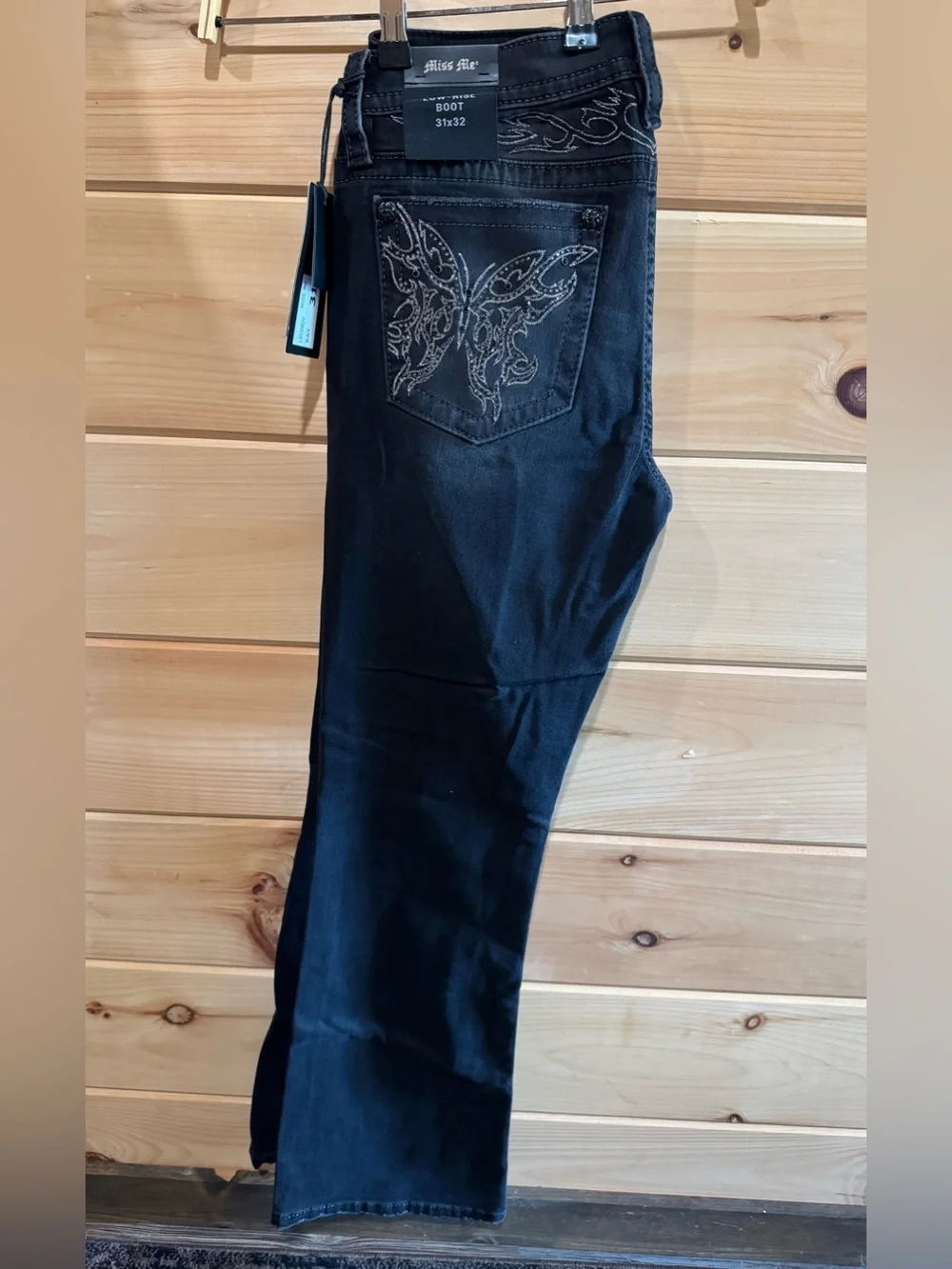 Miss Me Risa Black Bootcut Jeans with Embellished Butterfly Pocket